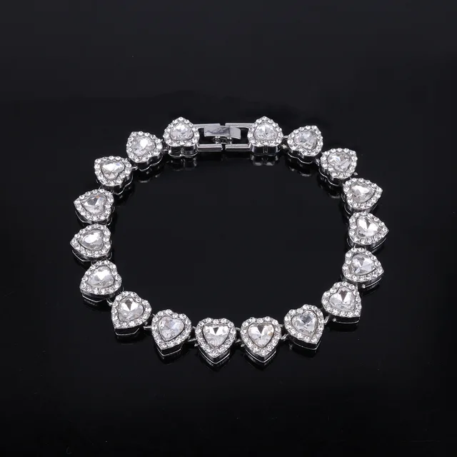 ZAKOL 45CM New Hip Hop Tennis Chain Bracelet Necklace Shiny Heart Rhinestone CZ Fashion Rock Party Jewelry Set 10
