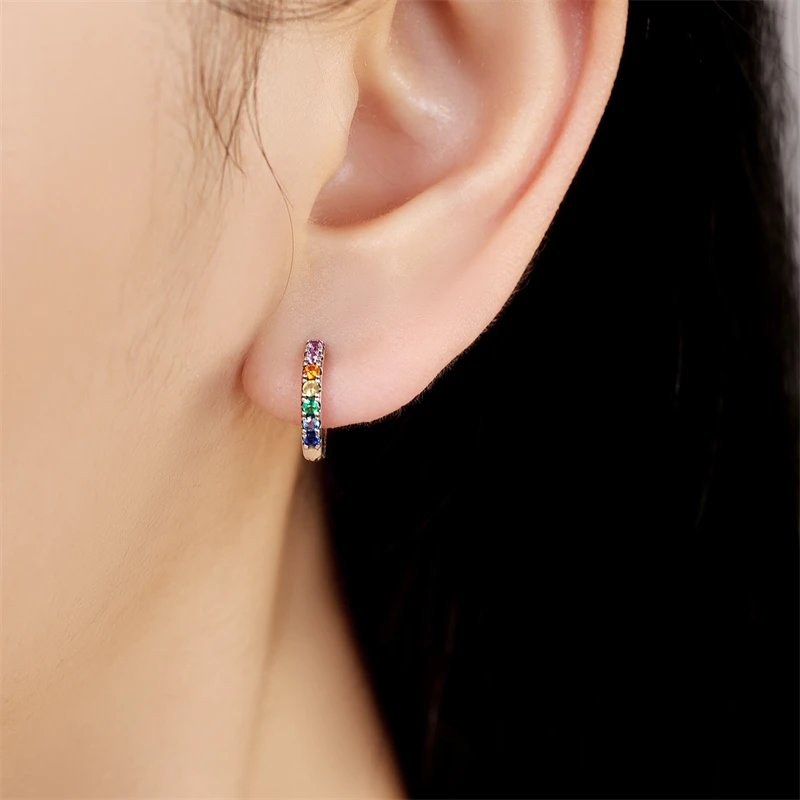 Hoop Earrings Silver Earrings Silver Hoop Earrings Womens Earrings Large Double Circle Simple Style Rainbow Zircon 925 Sterling Silver for Lady Gifts