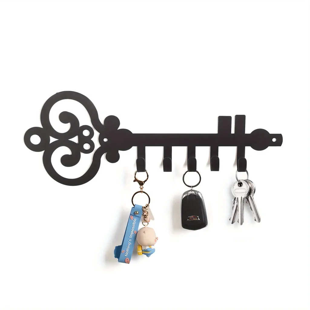 Wall Mounted Key Holder, Key Storage Row Hooks For Wall Decorative , Black Metal Key Organizer Rack Hook for wall key Hanger 4