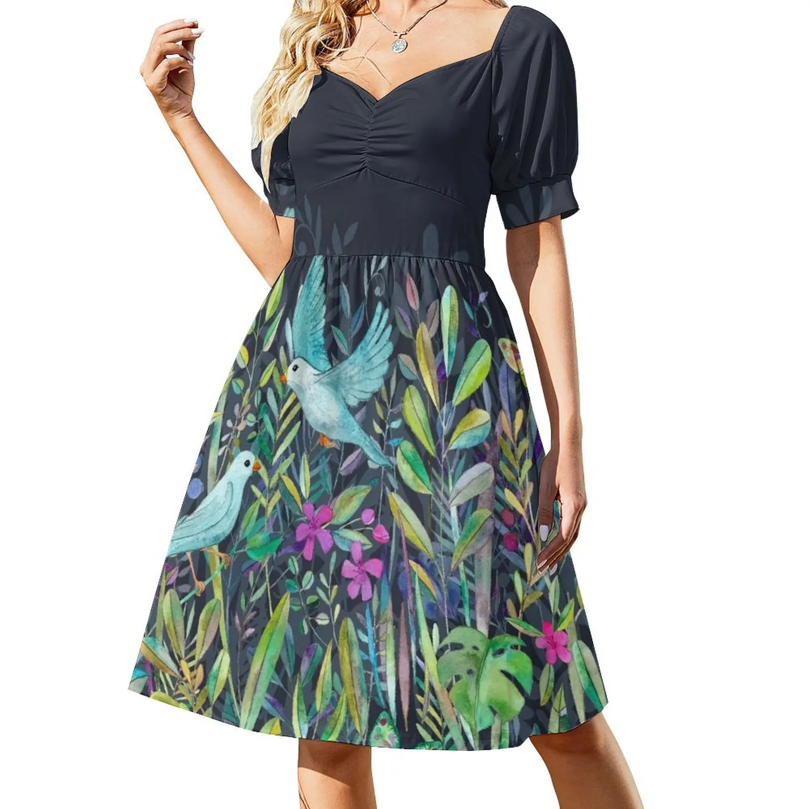 Vestido de manga corta con estampado de acuarela de Little Garden, vestidos de fiesta para mujer.