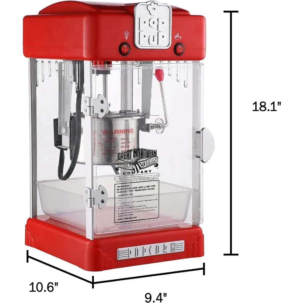 Pop Pup Countertop Popcorn Machine &ndash; Tabletop Popper Makes 1 Gallon &ndash; 2.5-Ounce Kettle, Catch Tray Warming Light & Scoop, Red