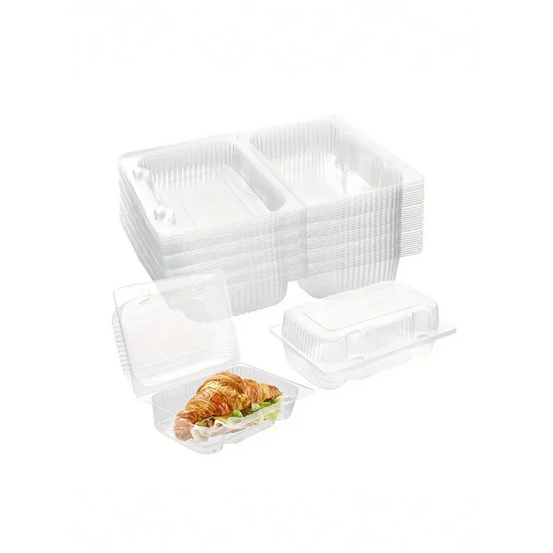 25 clear plastic lunch boxes for pastries, cakes, biscuits, salads, pasta sandwiches, disposable plastic lunch boxes