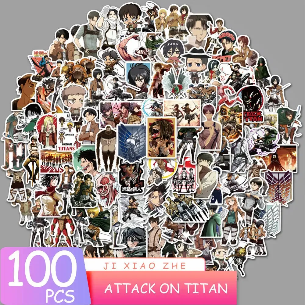 100pcs Varied Anime Stickers Attack on Titan Dragon Ball One Piece Demon Slayer Waterproof Phone Case Cute Sticker Pack