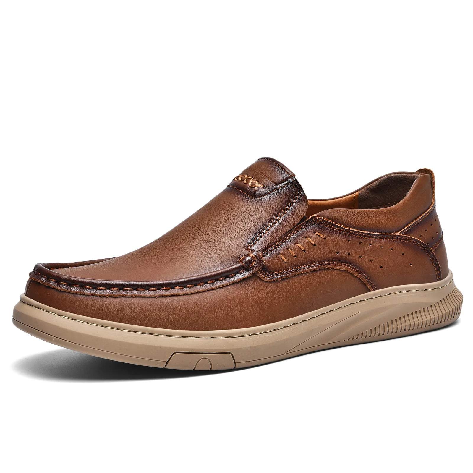Men Cowhide Business Leather Soft Soled Driving Shoes Lace Up