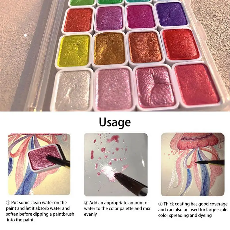 20 Colors Watercolor Paint Pigment Solid Pearlescent Metallics Glitter Gold Painting Nail Drawing Art Supplies For Artist