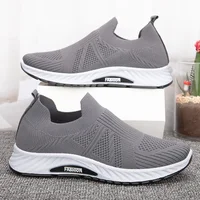 Solid Fashion Knitting Casual Shoes Men Super Light Breathable Stretch Socks Shoes Sneakers Slip On Tenis Masculino Black Zapato 2
