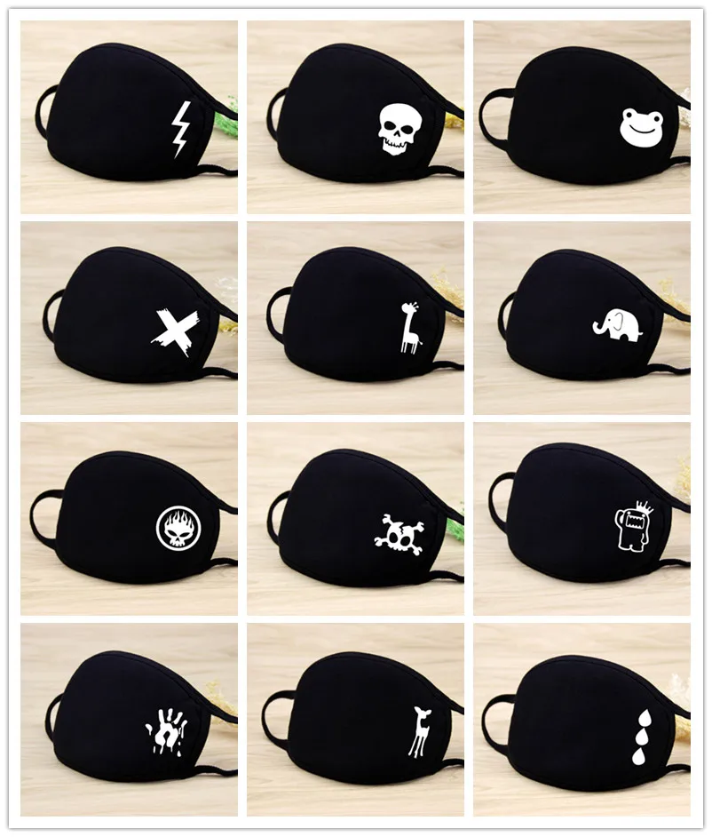 Black Cotton Dust Mask 1PC Washable Cartoon Expression Teeth Muffle Face Respirator Anti Kpop Bear Mouth Mask Reusable Face mask face mask cotton face mask
