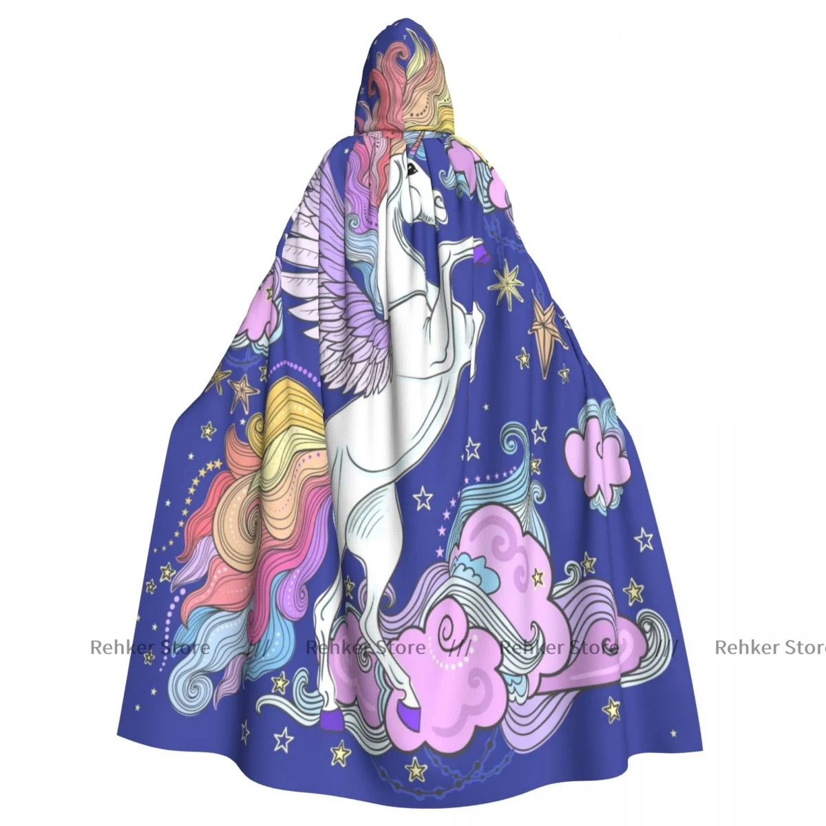 

Adult Halloween Colorful Unicorn With Clouds And Stars Cloak Cape Hooded Medieval Costume Full Length Dress Coat