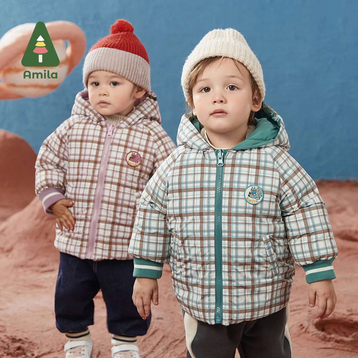 Amila Baby Cotton Clothing Winter Girls Children's Double-sided Wear Thickened Warm Hooded Coat Boys Casual Jacket
