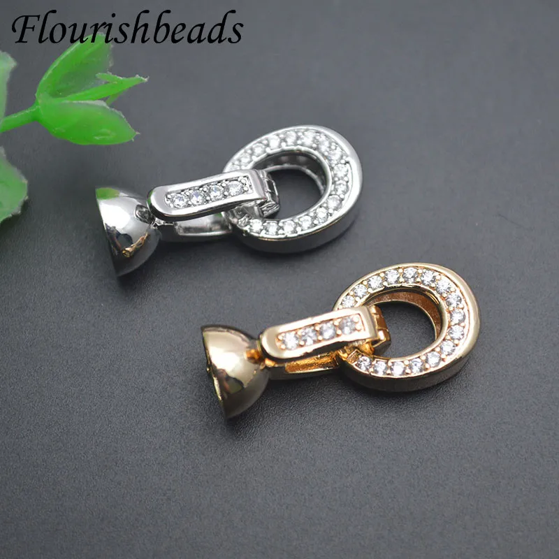 

DIY Jewelry Findings Paved Zircon Geometric Round Oval Connector Closing Clasp Hooks for Pearl Necklace Making