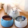 Cat Dog Bowl 15 Degrees Raised Stainless Steel Non Slip Puppy Base Cat Food Drinking Water Feeder Tilt Safeguard Neck Pet Bowl 4