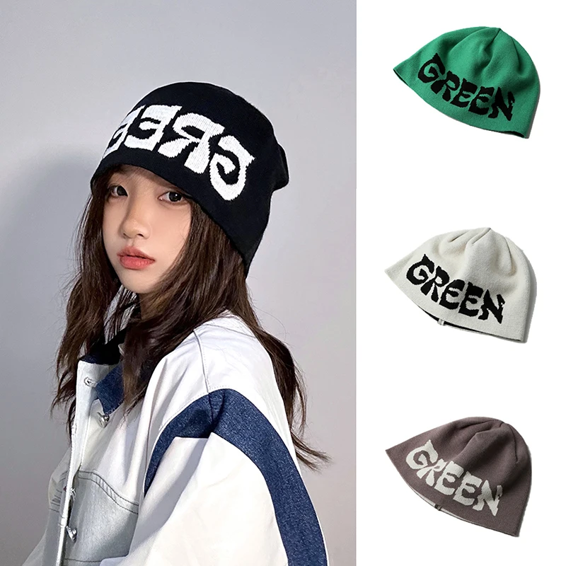 

Autumn and Winter Simple Knitting Wool Cap Female Korean Trendy Letter Fisherman Cap Gorros Invierno Niña Luxury Hats for Women