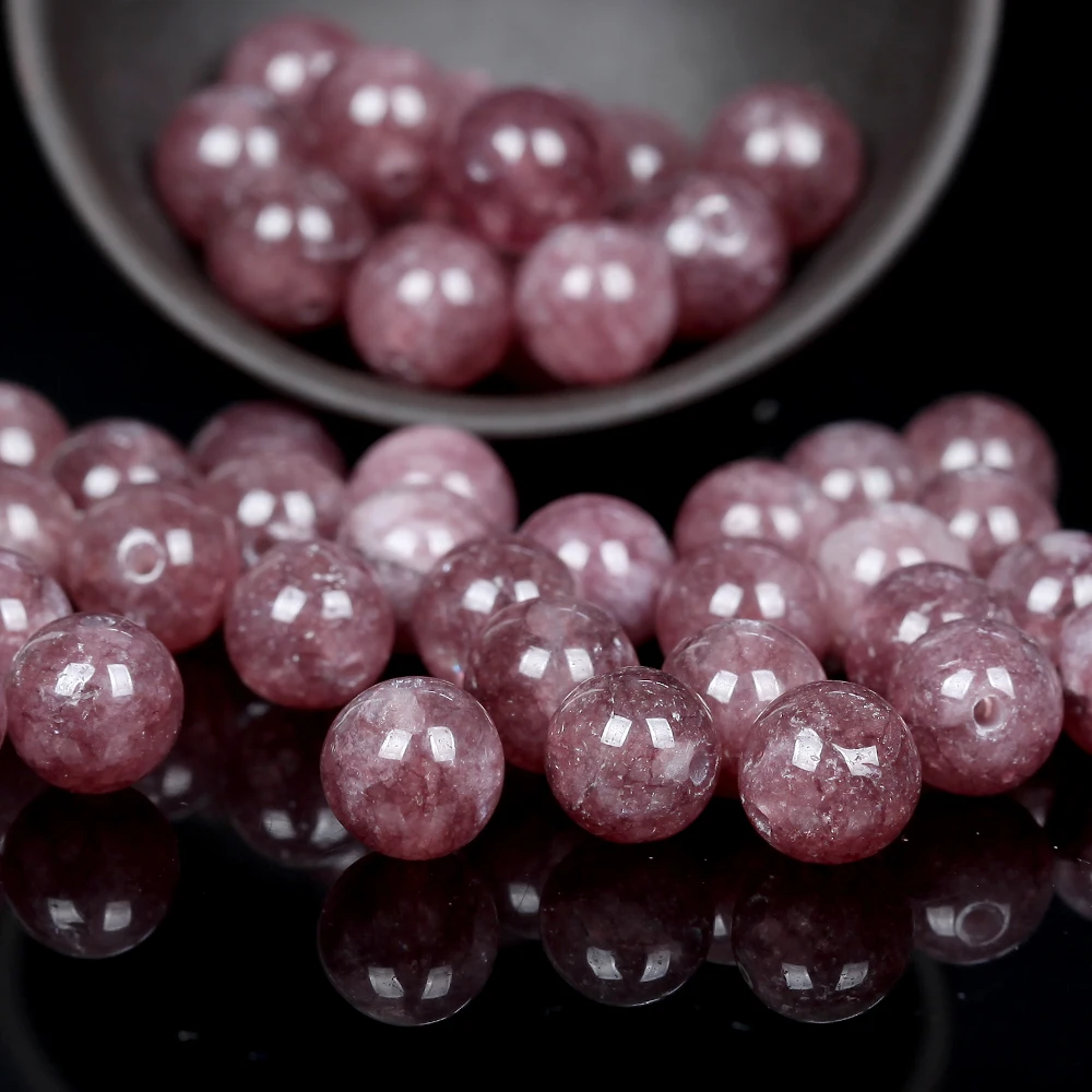 thumbnail image 1 of Cuentas espaciadoras sueltas redondas de piedra lepidolita natural para hacer joyas, pulseras hechas a mano, 6/8/10/12 mm, 1 of 4