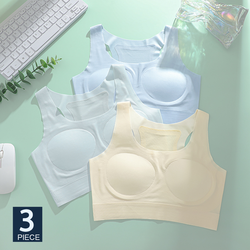 FINETOO 3Pcs/Set One-Piece Ultra Thin Breathable Bras Ice Silk Seamless Sports Bras Female Wireless Padded Lift Pull Tank Tops