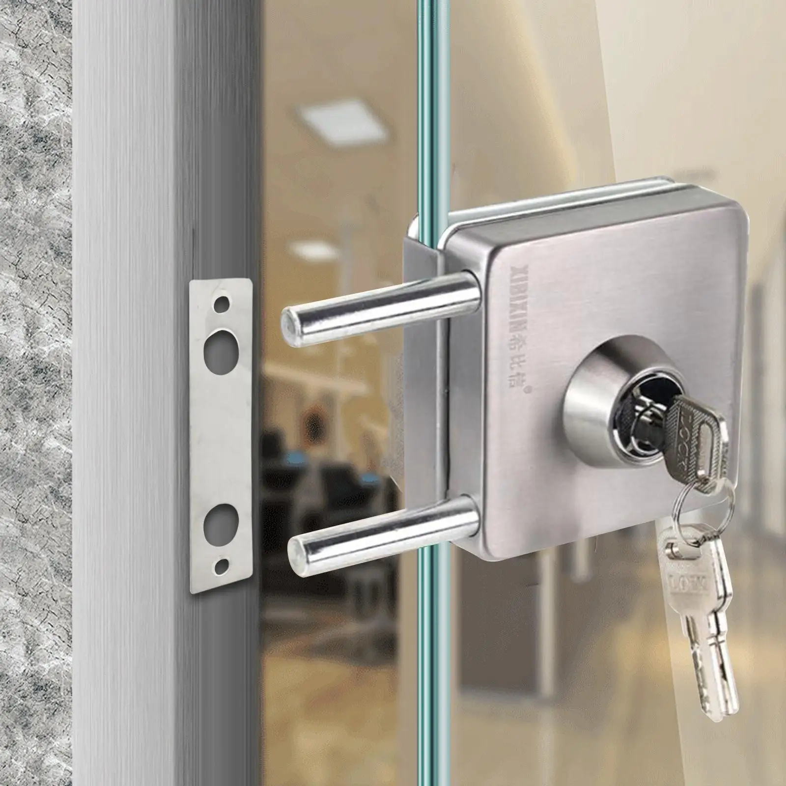 Glass Door Lock, Anti Lost Security Lock, Premium Push Sliding Gate Lock Office Glass Door Lock for 10-12mm Thick