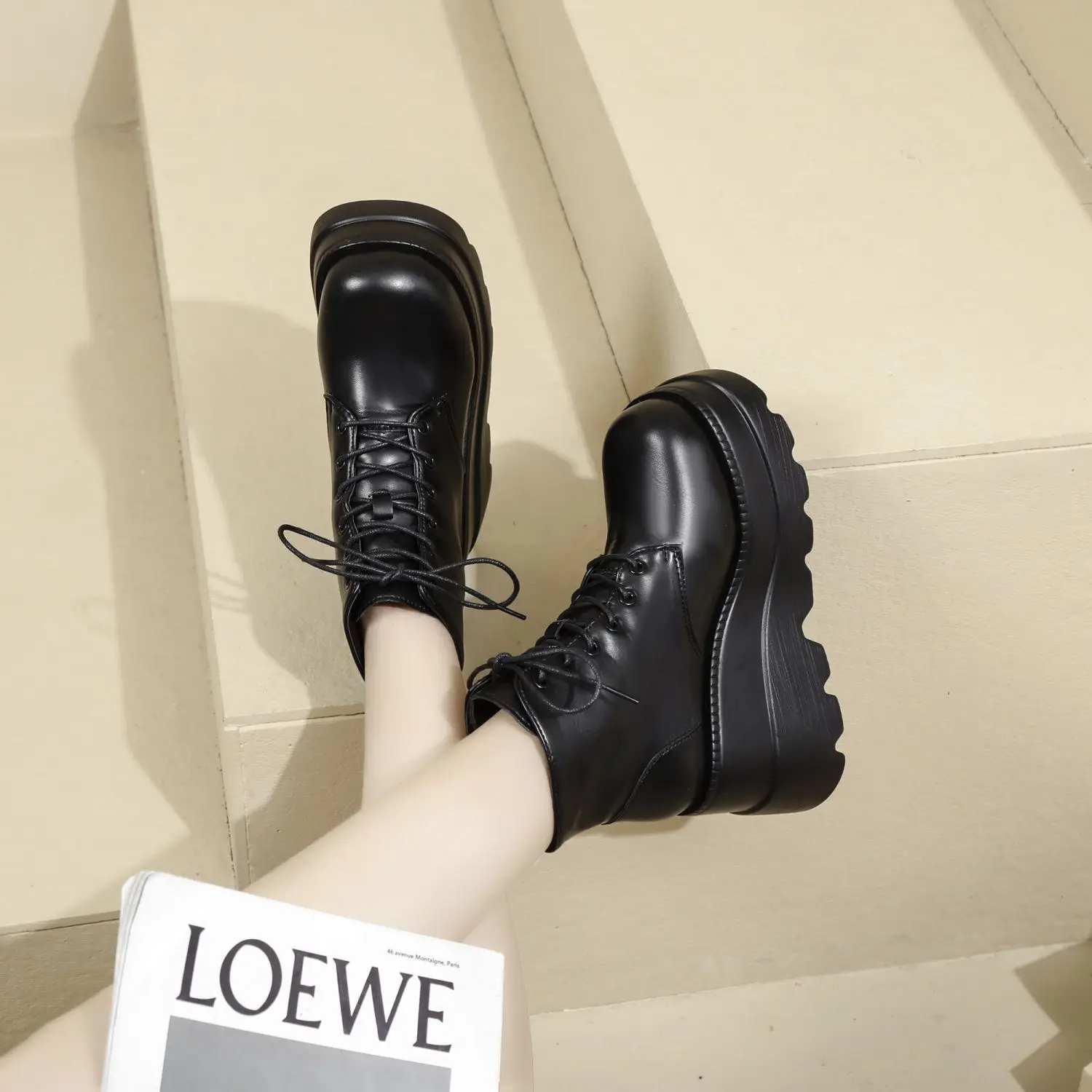Women's 20cm Short  Boots Padded Heel High Heel Fall Winter Fashion Boots round Toe Rubber Outsole Waterproof PU Leather - 5