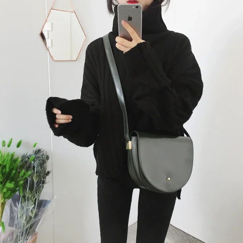 Autumn and Winter New Solid Color Women's Long-sleeved Turtleneck Sweater Loose Fashion Knitwear Casual Pullover Office Top