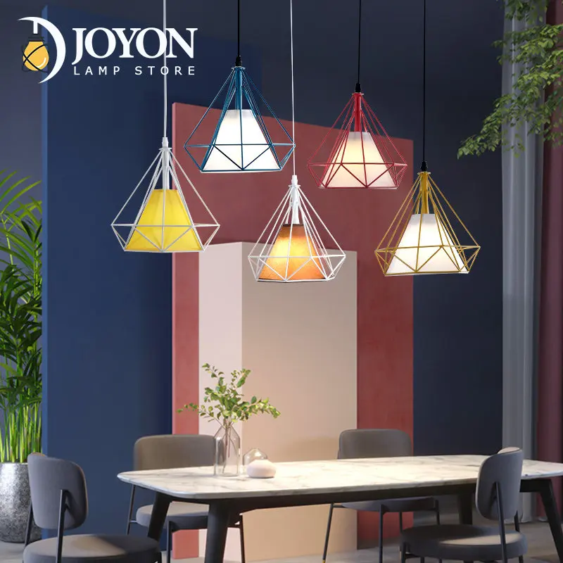 

Retro Industrial Iron Pendant Lights Vintage Indoor Lighting Corridor Black White E27 LED Light Loft Cage Pyramid Hanging Lamps