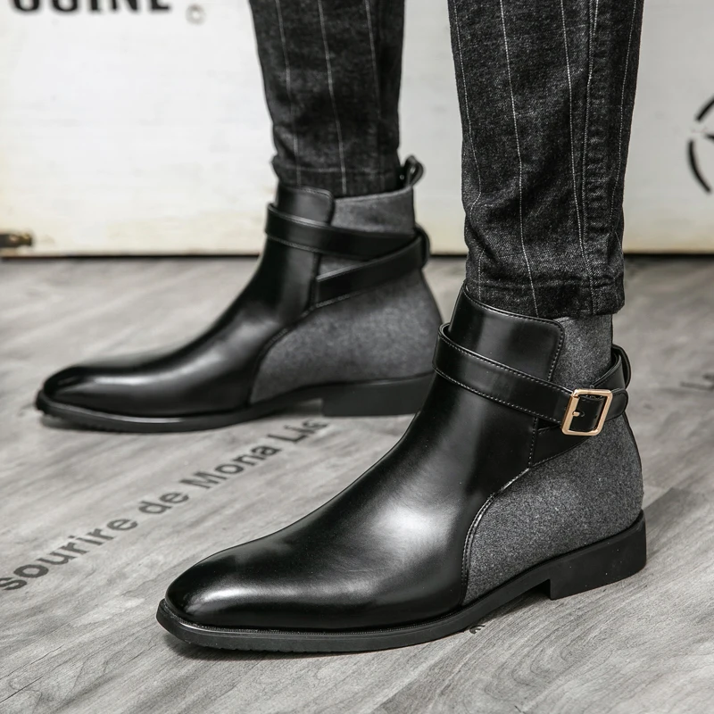 Designer Pointed Belt Buckle Chelsea Boots Fashion Botas Frosted Trend Casual Boots Luxury High-top Shoes For Male - AliExpress