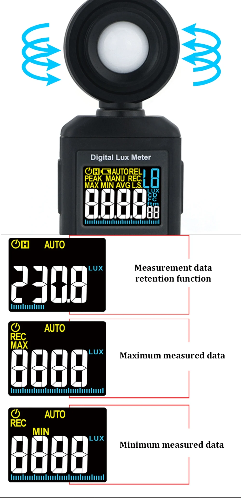 Luxmeter Digital Light Meter Lux Meter Photometer Radiometer Lcd