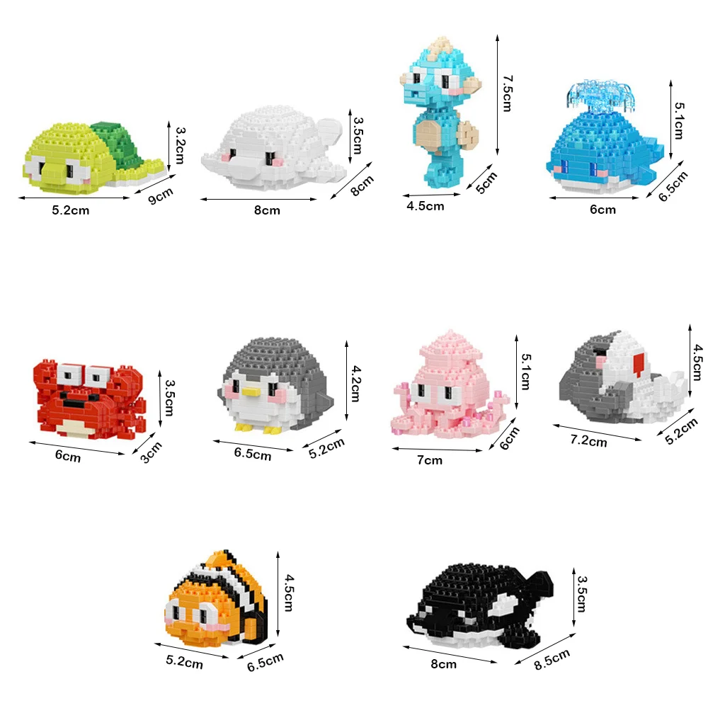Creative Colorful Marine Organism Micro Building Blocks Real-life Unisex Mini Brick Figure Marine Life Statue