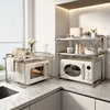 Kitchen 2-layer Microwave Oven Storage Rack Retractable Countertop Gadget Set Floor Stand Seasoning Holder Spicy Organizer Shelf 1