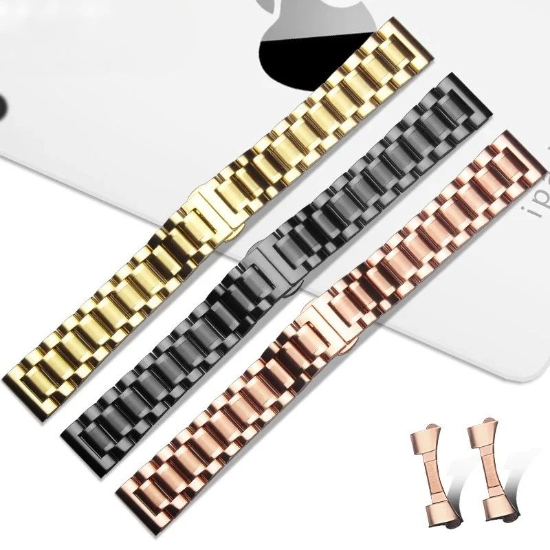 Rose Gold Curved Solid Stainless Steel Universal Watch Band Bracelet