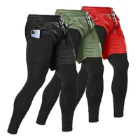 Compression Running Pants Men Double-deck 2 in 1 Sportswear Jogging Trousers Gym Training Tracksuit Workout Sport Sweatpants Men 1