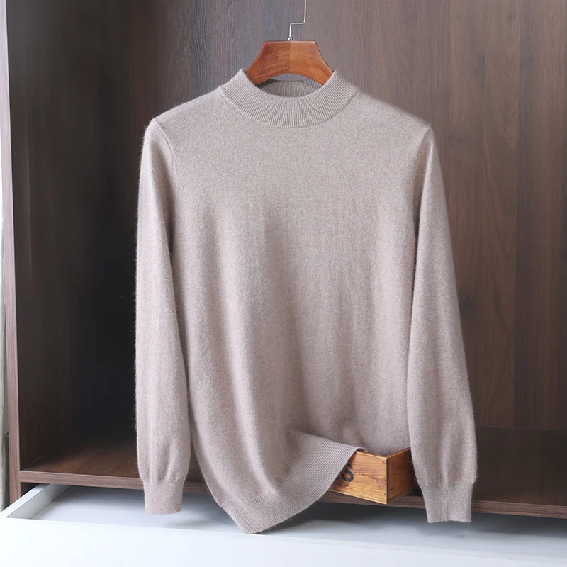 Men's Autumn/Winter 2022 New Half Neck Solid Color Long Sleeve Knit Pullover Plus Size Thick Business Casual Comfortable Base