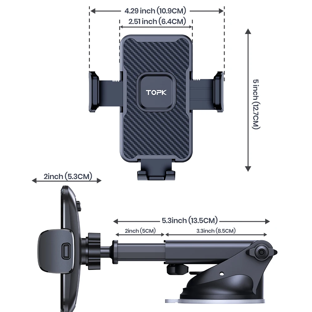 Car Phone Holder Mount Strong Suction Hands-Free Universal Cell Phone Mounts for