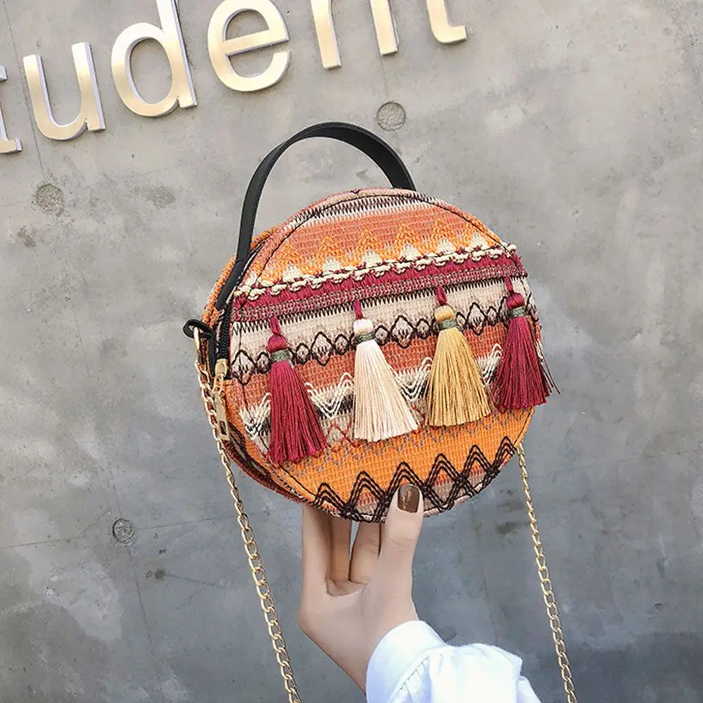 

Beach Bohemian Rattan Woven Shoulder Bags Crossbody Bag Straw Round Handbags