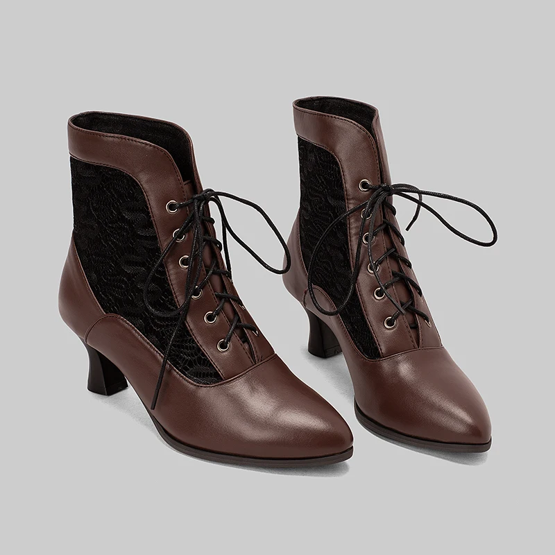 Kcenid 2023 Sexy Lace Ankle Boots Woman Shoes Large Size 48 Party Wedding Shoes Pointed Toe Spring Autumn Cross-tied Modern Boot