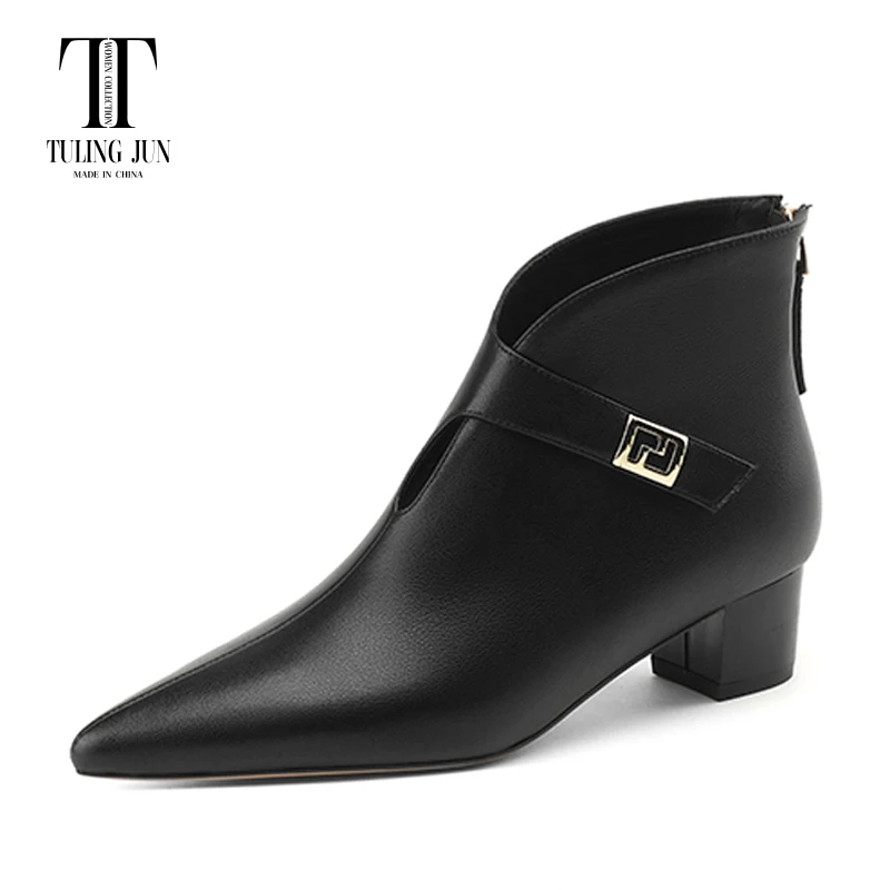 

TULING JUN 2023 New Autumn Winter Women's Boots Pointed Toe Medium Heel Retro Soft Comfortable Shoes For Women L