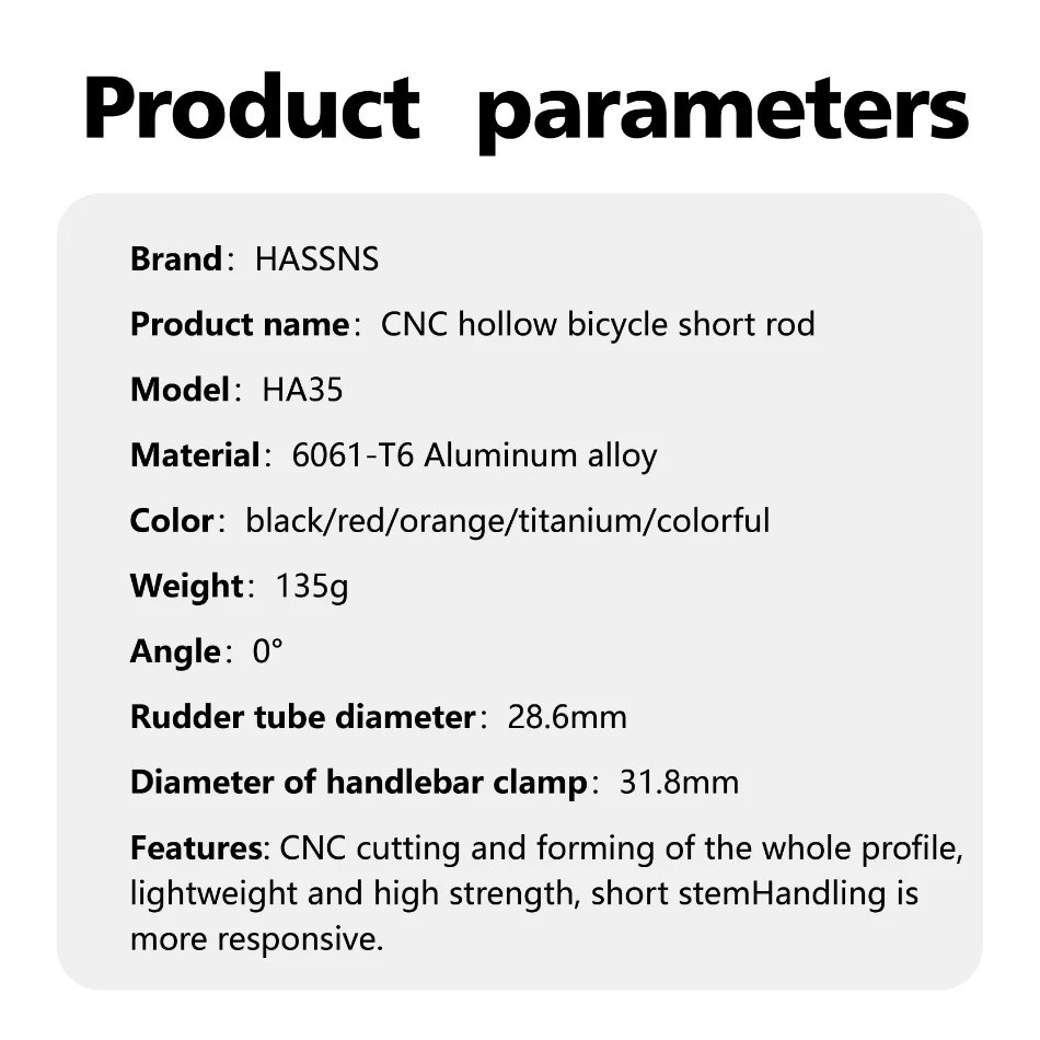 Description Picture 2 of itemHASSNS Mountain Bike Power Stem 35mm Length 0 Degrees Road Bike Stem 31.8mm for 31.8mm Bicycle Handlebar Mtb Stem
