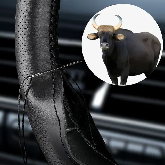 Car Steering Wheel Cover with Needles Thread DIY Braid for 37-38cm Artificial Leather Auto Car Accessories Steer-Wheel Protect