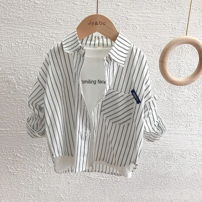 Kids Babys Boys Shirt Clothes Spring Thin Blouses Clothing Infant Boy Striped Casual Tops 4-12 Year Kids Long Sleeves Shirt boys long sleeve shirts