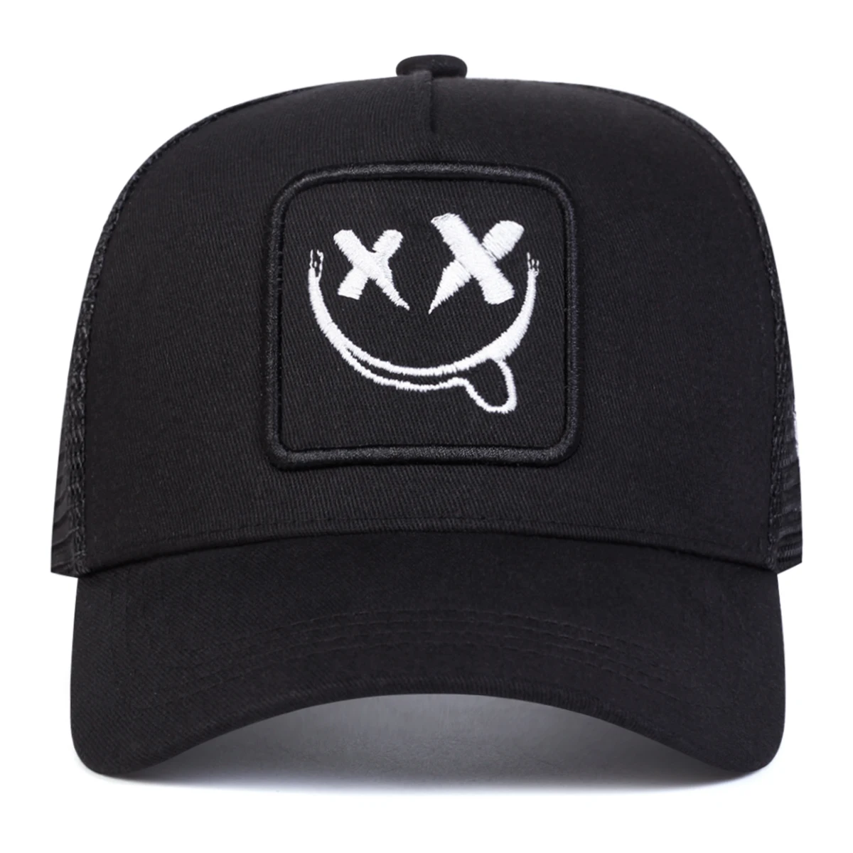 Unisex XX Baseball-Netzkappen mit lächelndem Gesicht und Stickerei, für Frühling und Sommer, für den Außenbereich, verstellbare Freizeithüte, Papa-Hut, Sonnenschutzhut – Detail 4