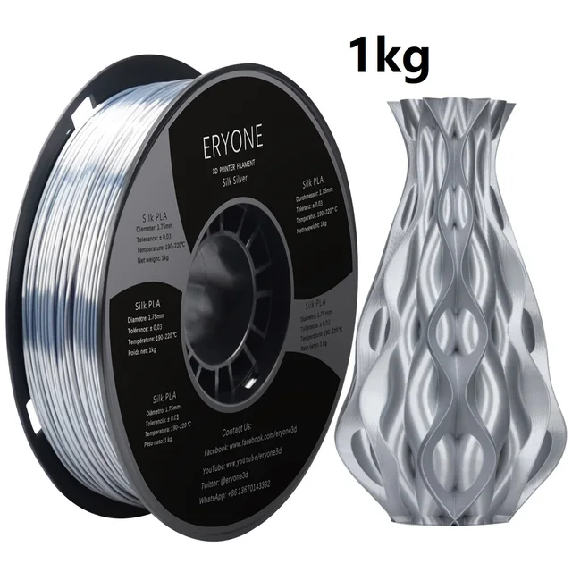 ERYONE Clearance Promotion TPU PLA PLA+ Silk Rainbow Ultra Silk 3D Printing Filament 1KG/0.5KG For FDM 3D Printer Fast Shipping Silk Silver