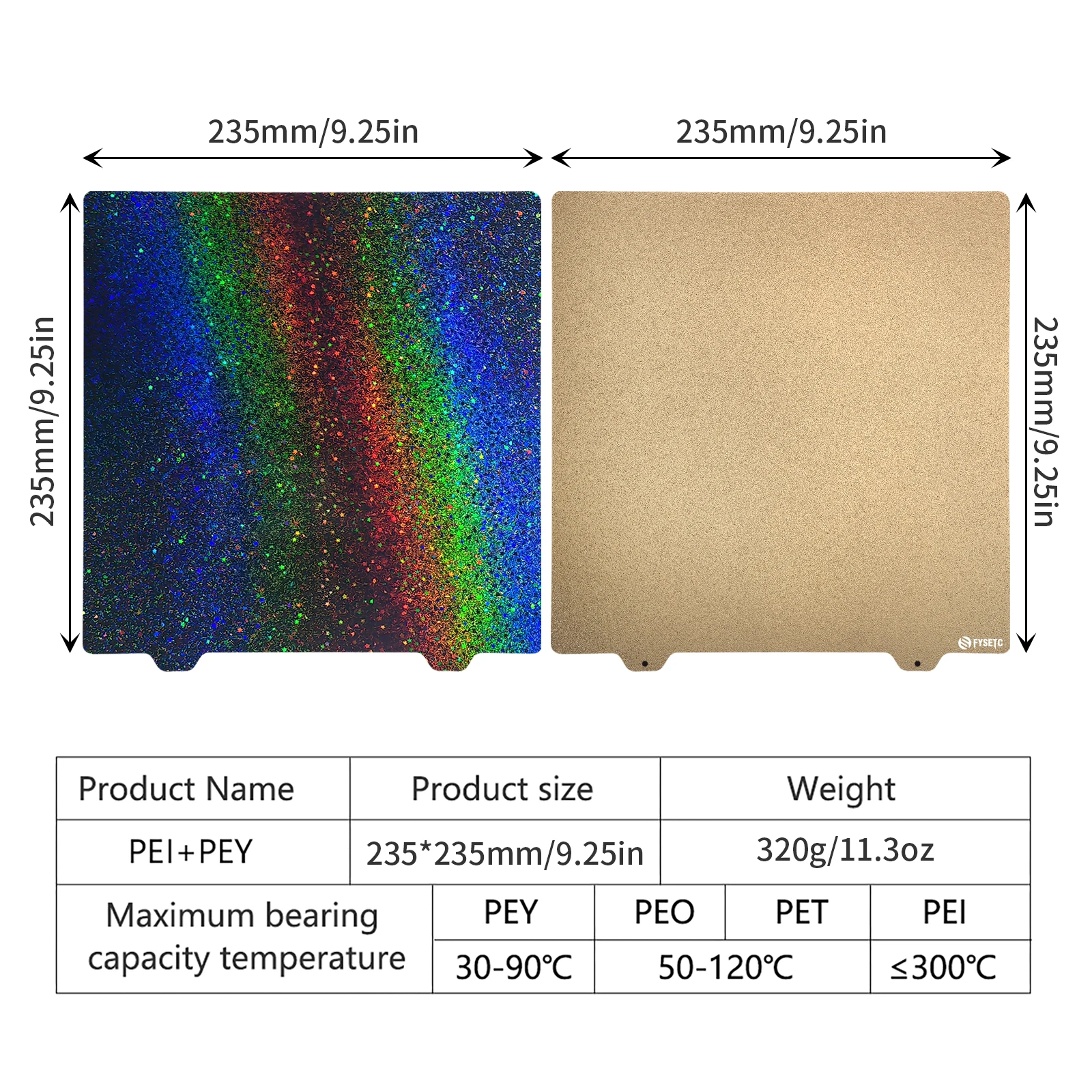 FYSETC PEY Sheet Build Plate Textured PEI Spring Steel Coloful Sheet for For K1 Creality Ender 3 Bambu Lab Voron MK3S 3D Printer