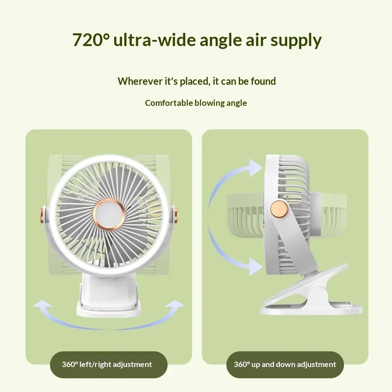 3-in-1 Clip/Wall/Stand Fan, 5 Speeds, 720° Rotation, Night Light, Brushless Motor, Type-C for Home Office Camping 6
