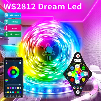 드림 LED 스트립 조명 블루투스 제어 테이프 풀 세트, 전원 공급 장치, 원격 RGB 스마트 LED 조명, 침실 장식, WS2812