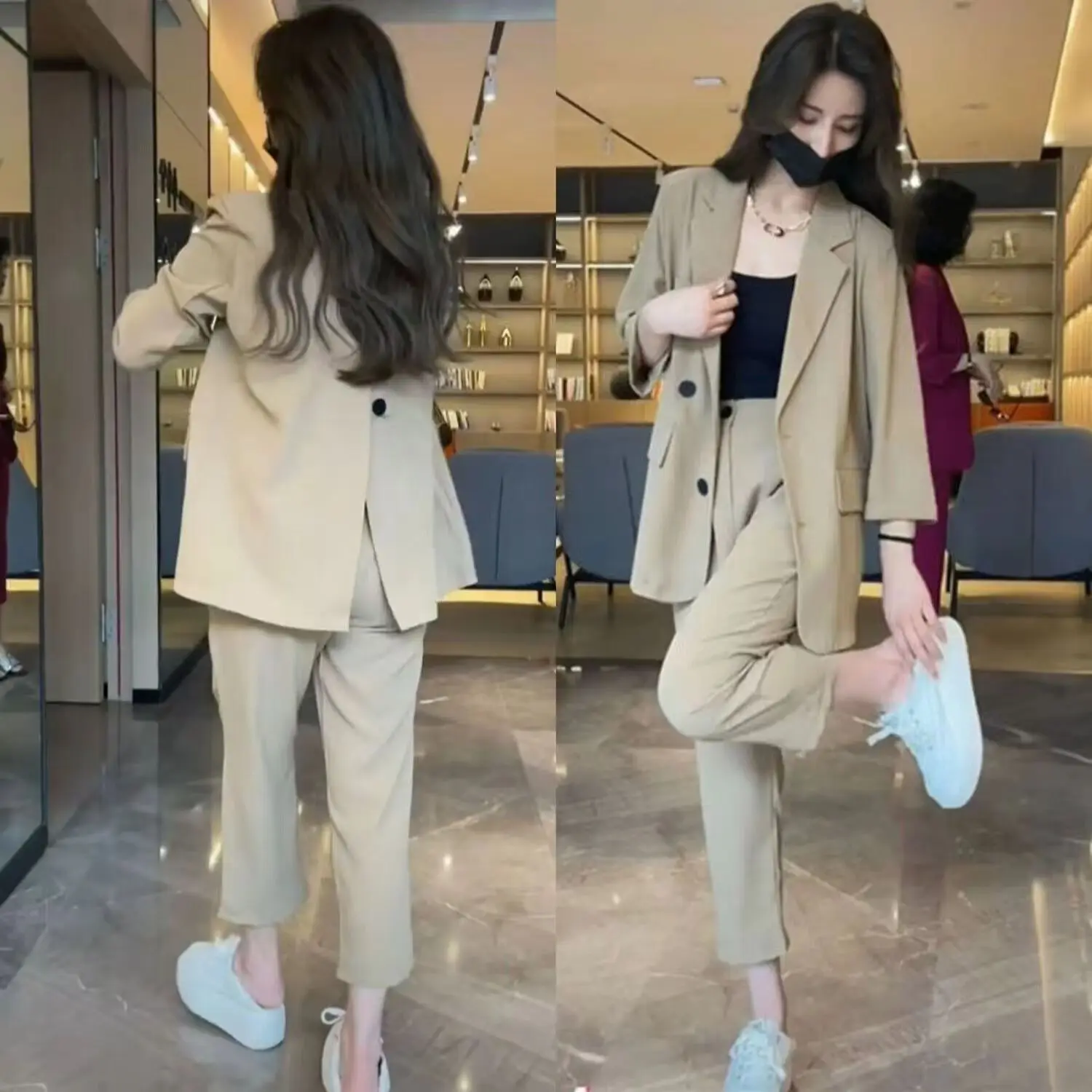 

Suits for Women Jacket Blazer Casual Thousers Y2K Clothes 2 Pieces Sets Loose Office Suit Woman Clothing Summer Capri Pants Set
