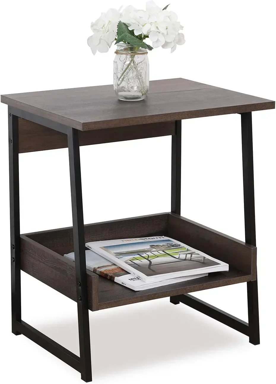 

End Table, 2-Tier Side Table with Storage Shelf, Smoky Oak