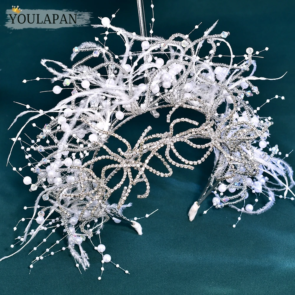YouLaPan 신부를위한 럭셔리 라인 석 진주 꽃 크라운 패션 댄스 파티 웨딩 티아라 헤어 액세서리 수제 헤드 피스 HP712