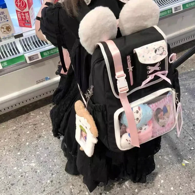 HAEX Funny Big Ear Backpacks Women Kawaii Candy Color Ribbon Mochilas Para Mujer Large Capacity Students DIY Doll Show Ita Bags 3