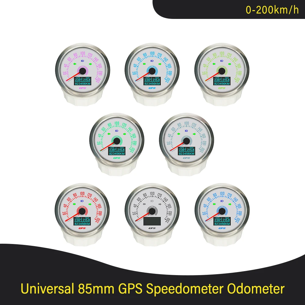 Newest Universal 85mm GPS Speedometer 160MPH 0-200KM/H with COG TRIP ODO  with 7 Colors Backlight For Car Boat Motorcycle Yacht