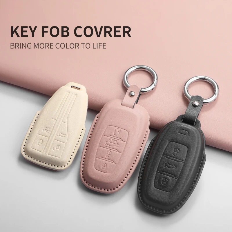 Car Key Case Cover Keyring Leather Accessories For FAW Hongqi E-HS9 H5 H9 Hs5 Eqm5 Hs7 Hq9