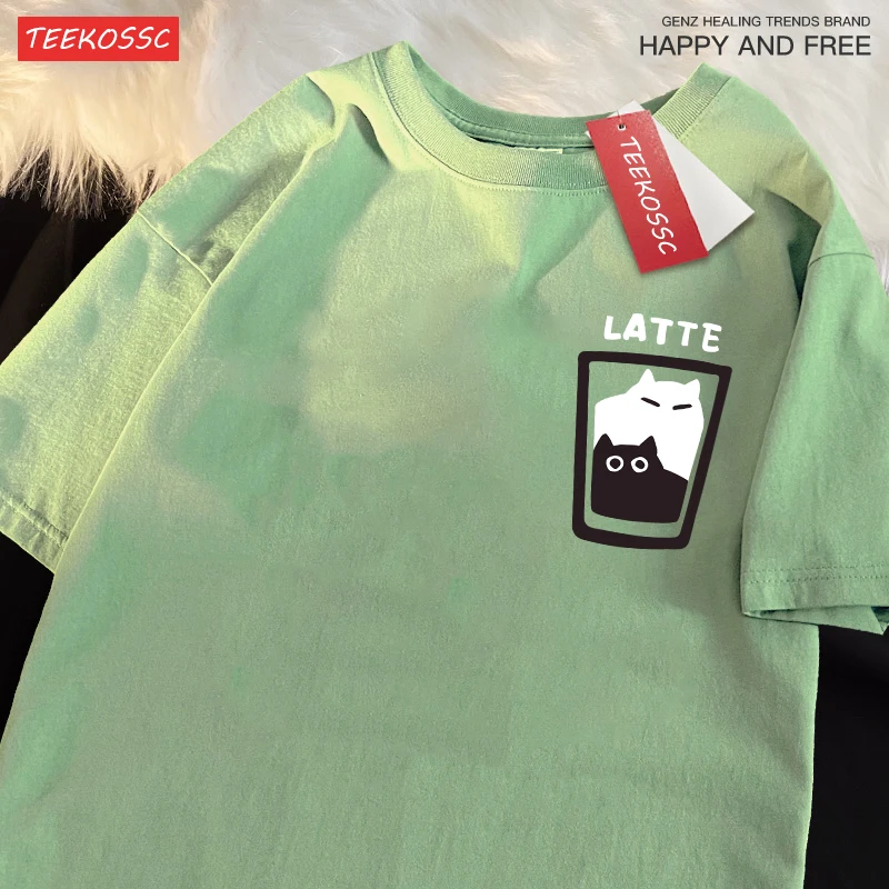 Mocha Latte Couple Outfit Cat Coffee Couple Male T-Shirts Graphic Cool Tee Shirt High-Quality Oversized Tshirt Comfort Soft