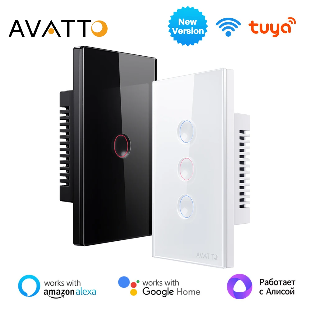 Avatto-tuya Wifi Toque Interruptor Inteligente Gang Botão Ranhurado Interruptor de Luz sem Fio Obras Remotas com Alexagoogle Home