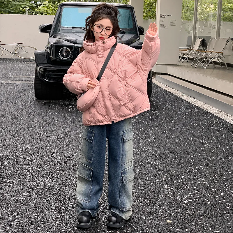 

2023 Korean Winter Children Girl Cotton Jacket Elementary Girl High Collar Windproof Warm Coats Junior Girl Thicken Outwears